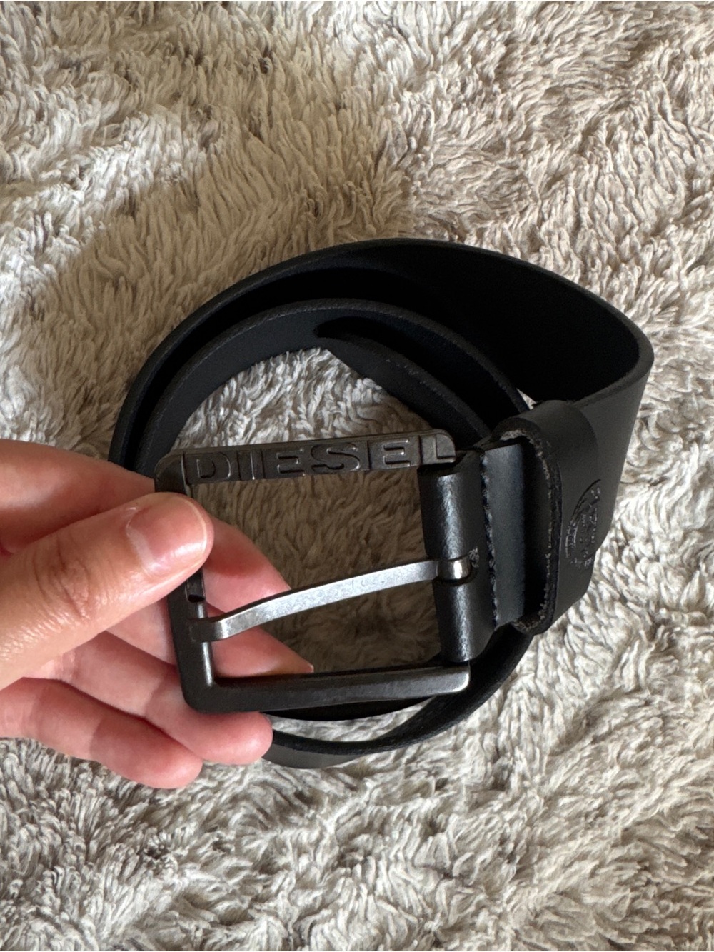 Diesel Black Leather Belt with Branded Metal Buckle